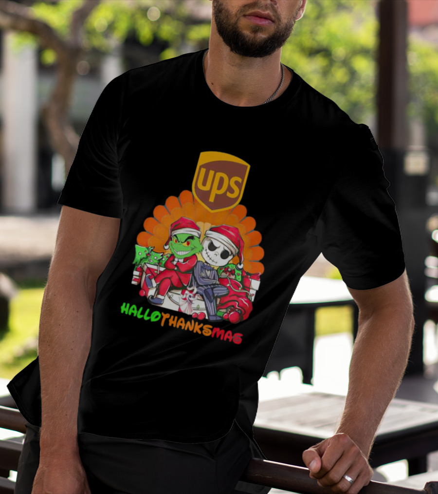 Grinch Jack Skellington Ups HalloThanksMas T-Shirt