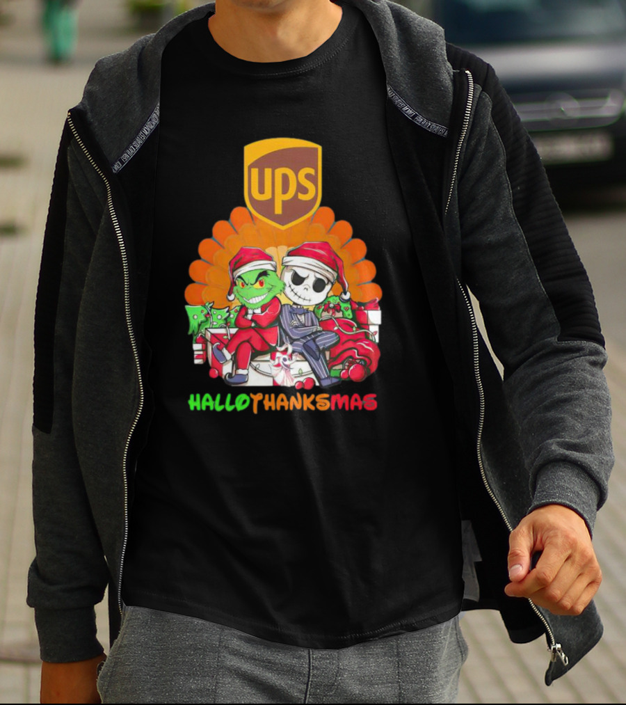 Grinch Jack Skellington Ups HalloThanksMas T-Shirt