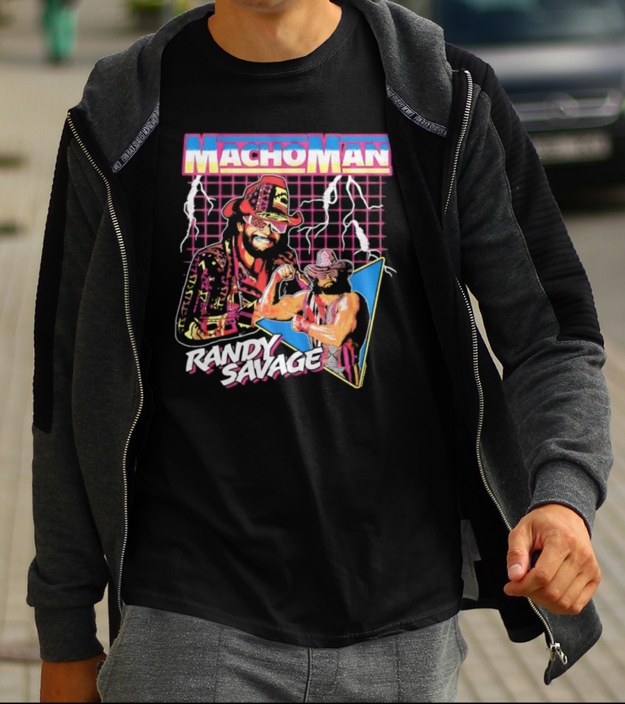 Macho Man Randy Savage Lightning Synthwave 80s Wrestling T-Shirt