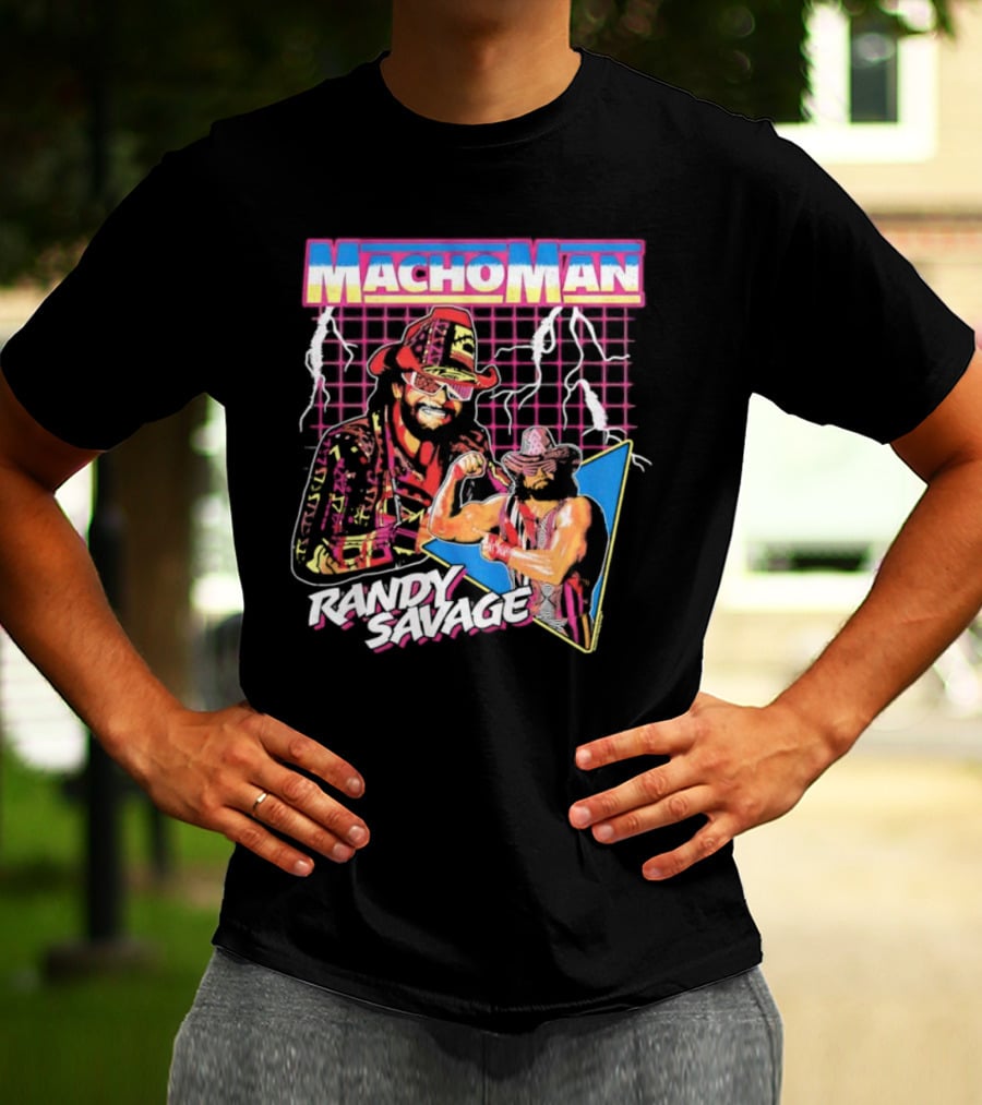 Macho Man Randy Savage Lightning Synthwave 80s Wrestling T-Shirt