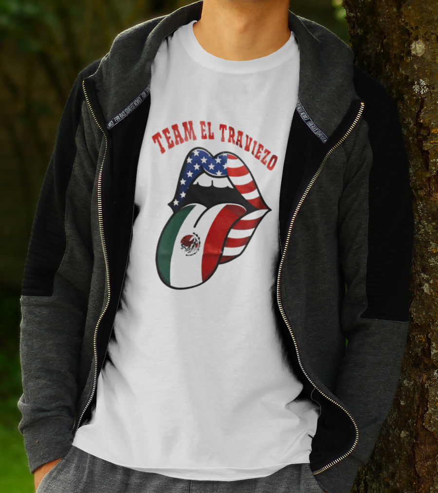 Team El Traviezo American Flag Lips Mexican Flag Tongue T-Shirt