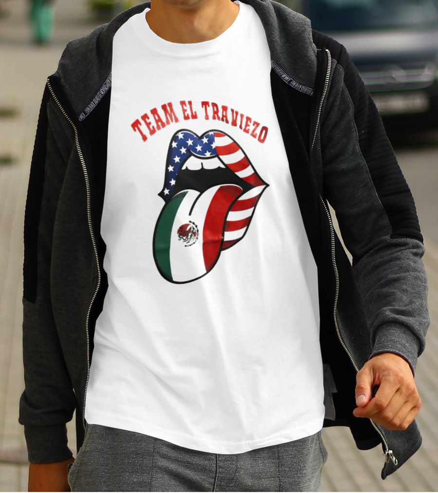 Team El Traviezo American Flag Lips Mexican Flag Tongue T-Shirt