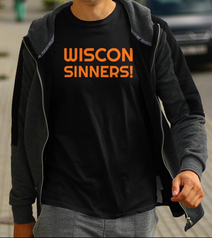Wiscon Sinners Bold Orange Text T-Shirt