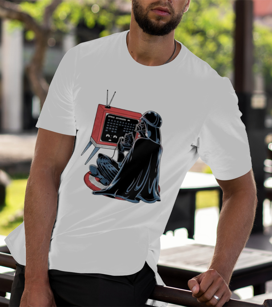 Darth Vader Playing Space Invaders Retro Gaming Scene T-Shirt