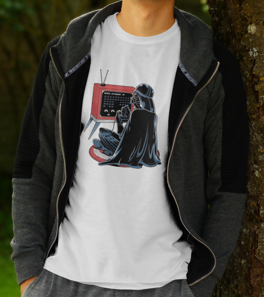 Darth Vader Playing Space Invaders Retro Gaming Scene T-Shirt