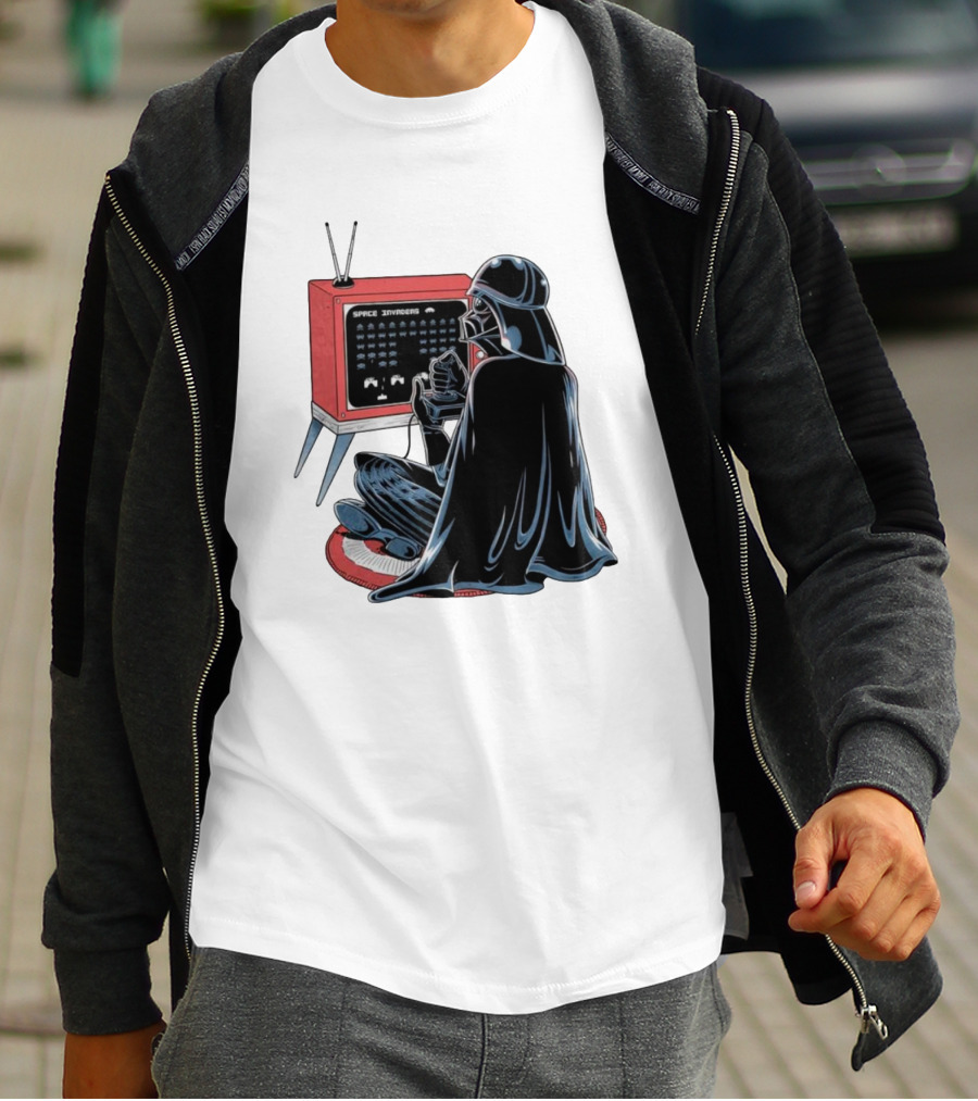 Darth Vader Playing Space Invaders Retro Gaming Scene T-Shirt