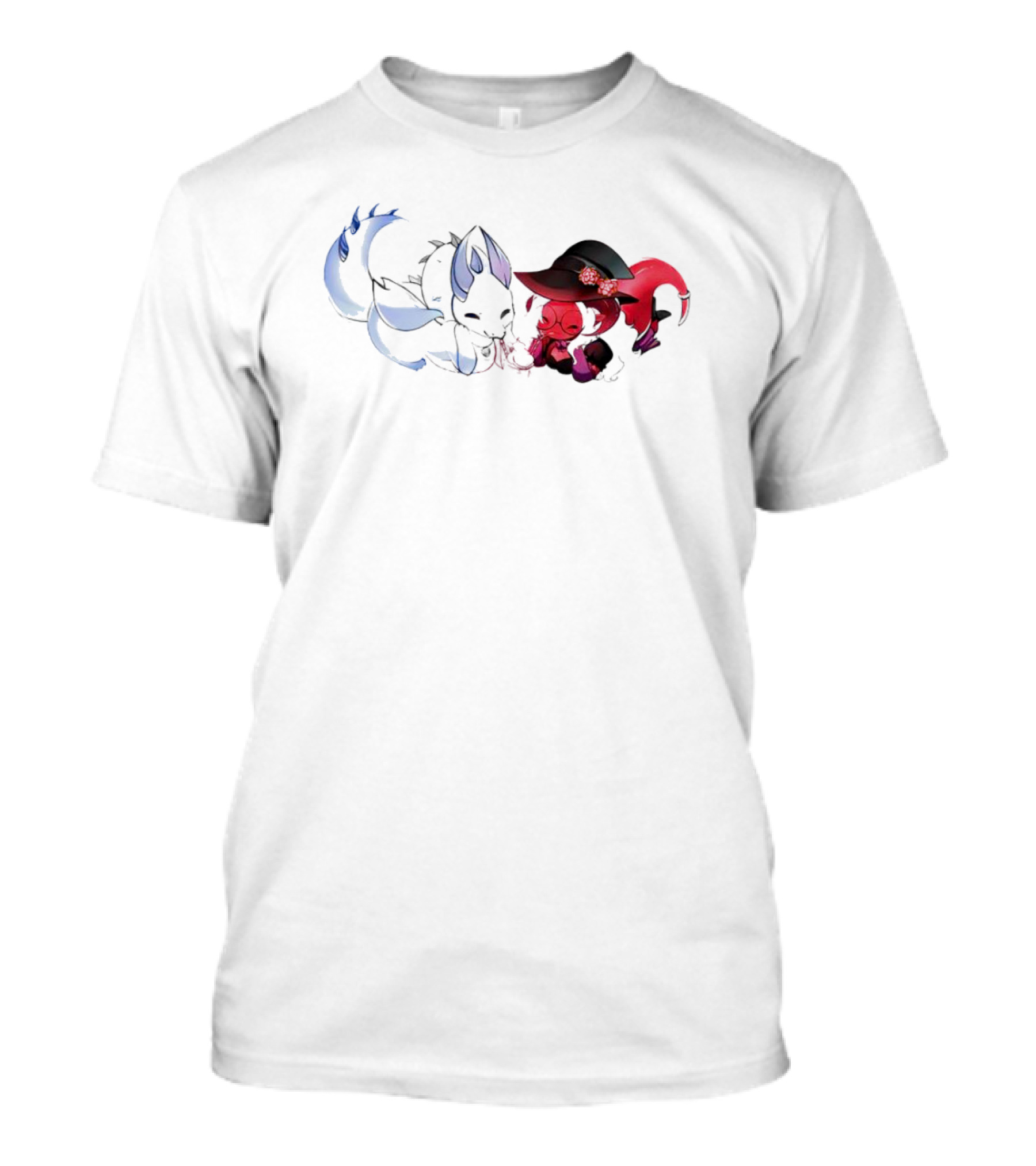 Dragon Love Kawaii Kitsune And Kitsune Witch Duo T-Shirt