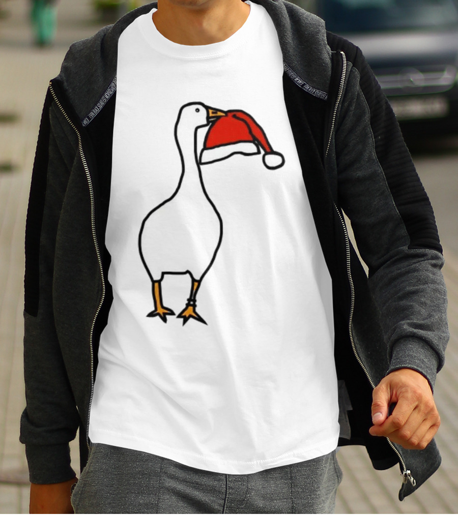 Happy Merry Christmas Santa Hat White Goose Steals T-Shirt