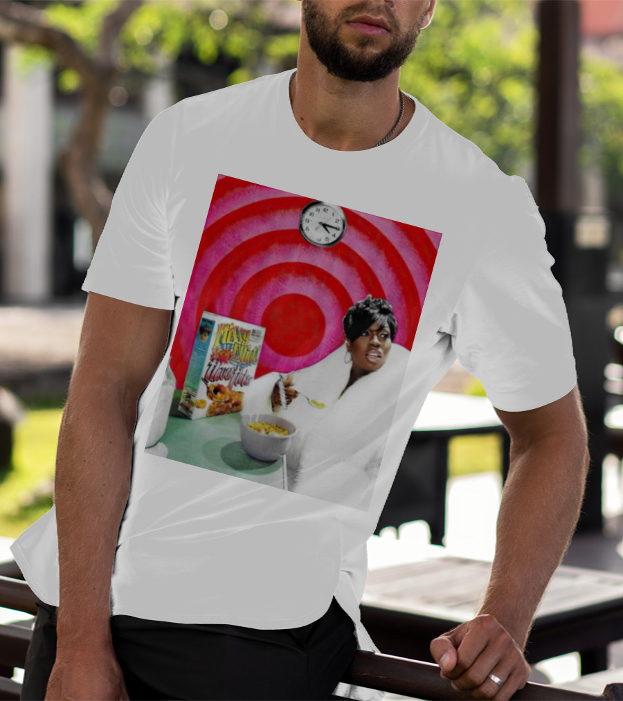 Missy Elliott Flav•O•Fleks Cereal With Red Spiral Clock Background T-Shirt