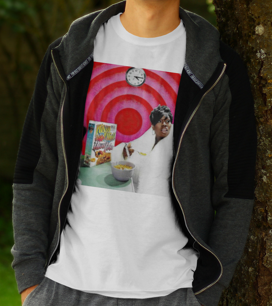 Missy Elliott Flav•O•Fleks Cereal With Red Spiral Clock Background T-Shirt