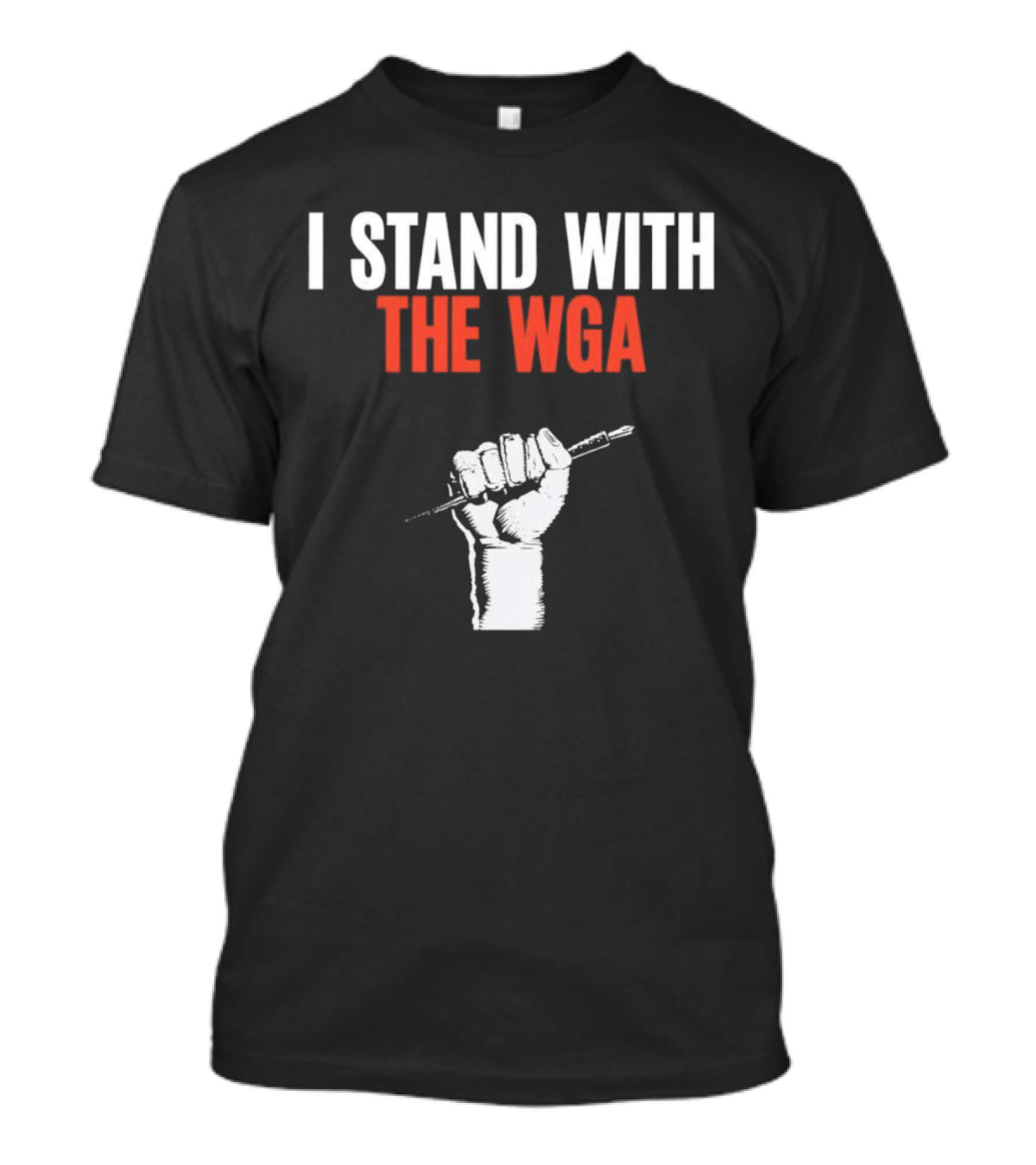 I Stand With WGA Logo Graphic Wrath Fist Artwork Tshirt Battle Writer Usa Harvard Union Caru T-Shirt