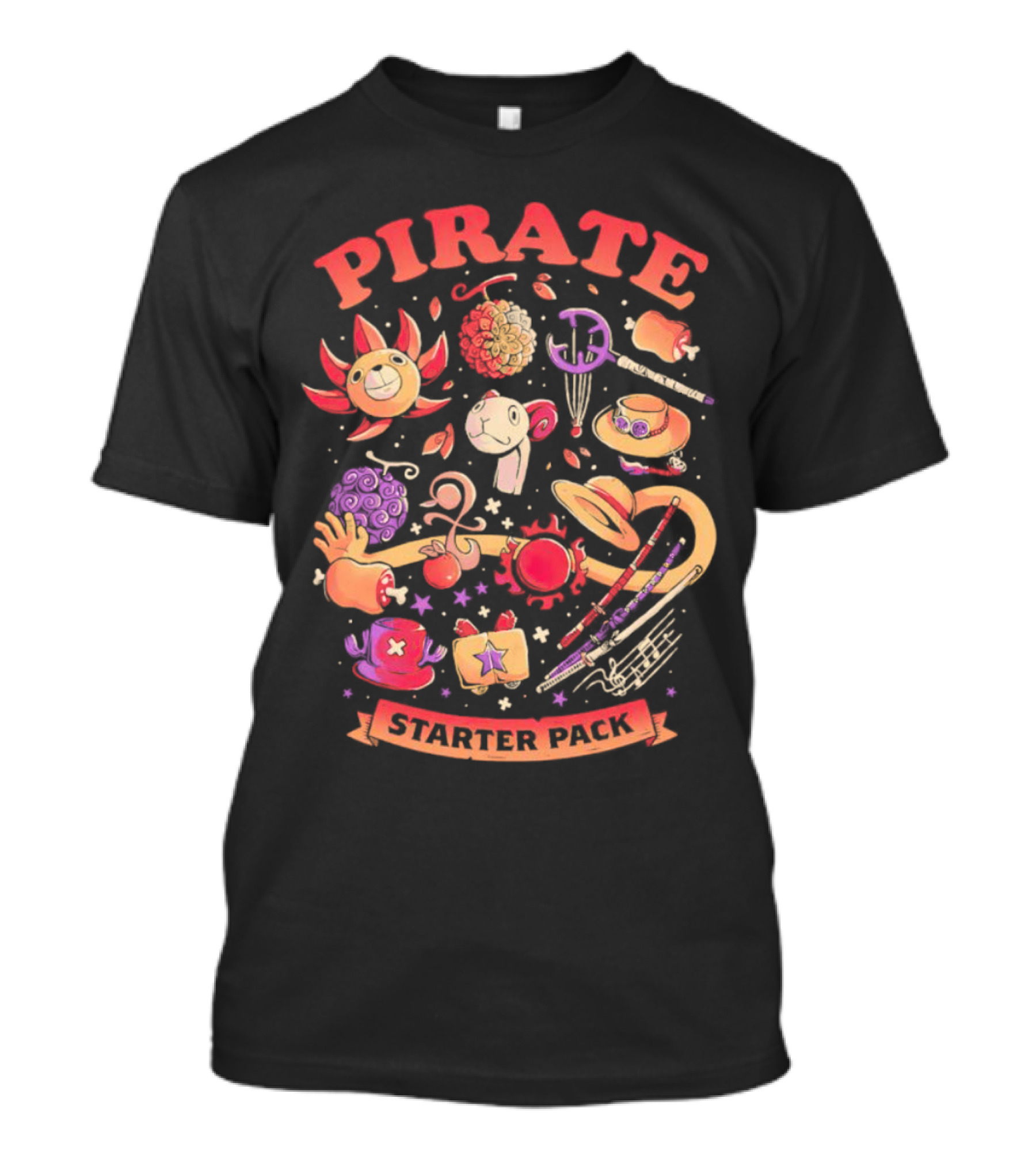 Pirate Starter Pack One Piece Treasure Jolly Roger Icons T-Shirt