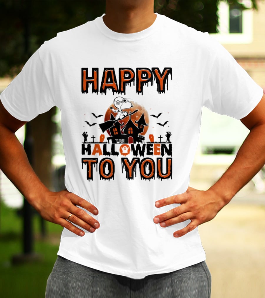 Happy Halloween To You Snoopy Haunted House Moon Bats T-Shirt