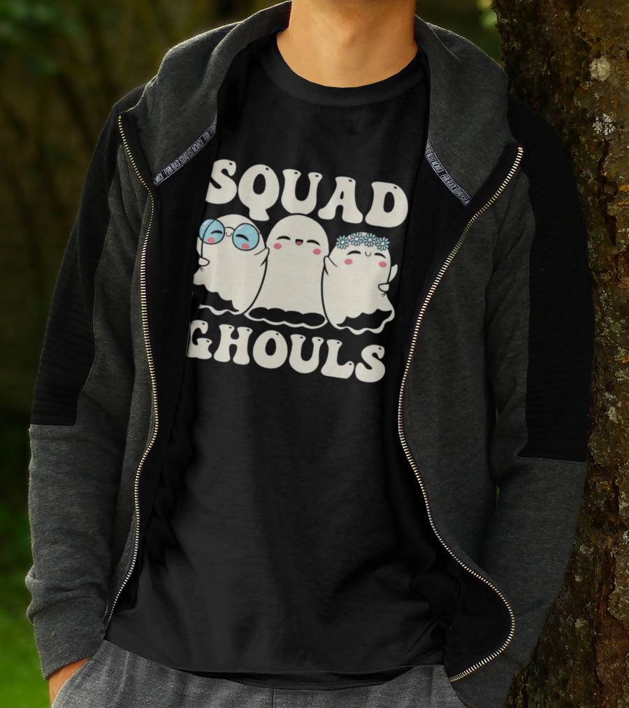 Squad Ghouls Halloween Cute Ghosts With Glasses And Flowers T-Shirt