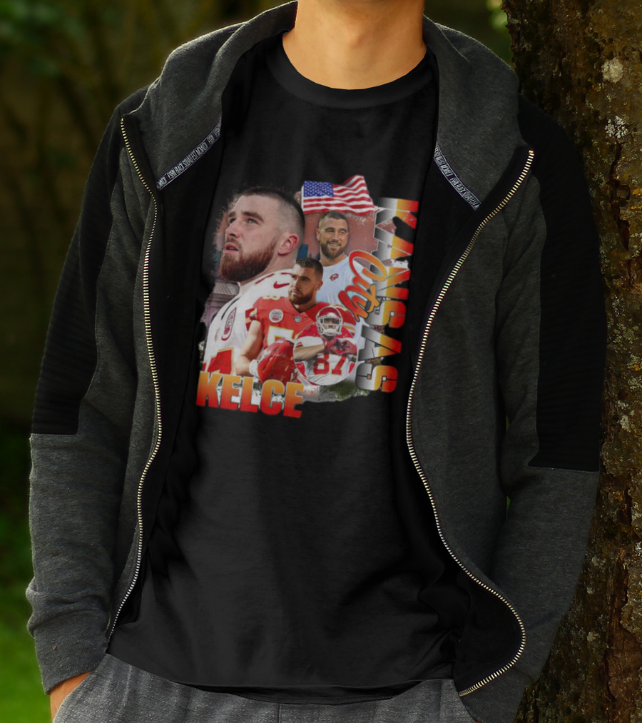 Kelce Kansas City Chiefs Collage With American Flag T-Shirt