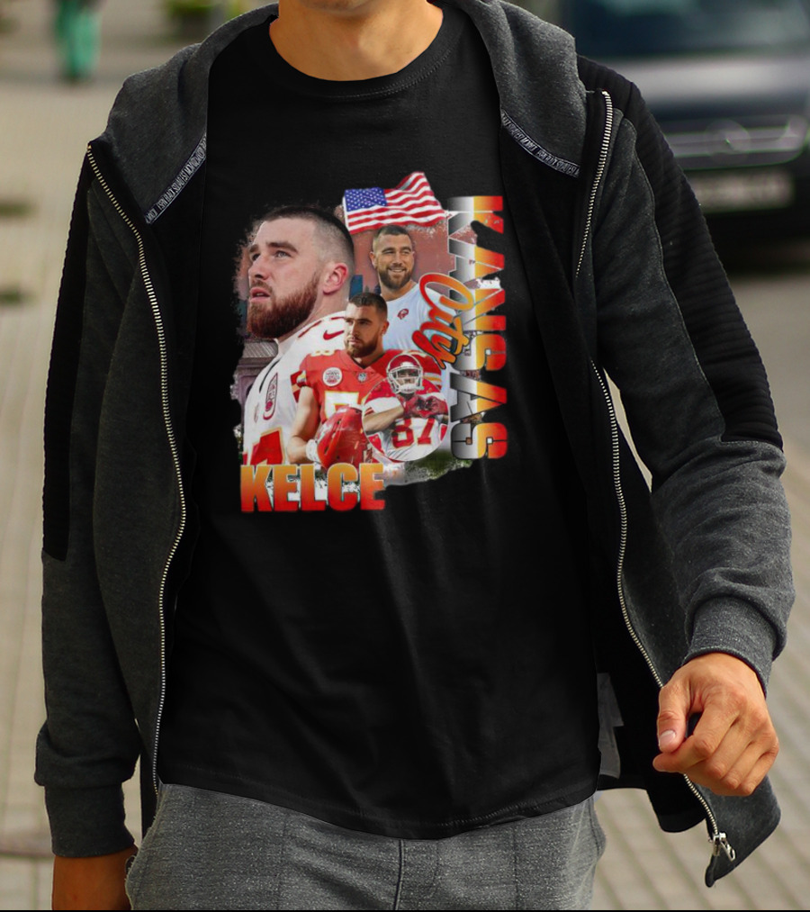 Kelce Kansas City Chiefs Collage With American Flag T-Shirt