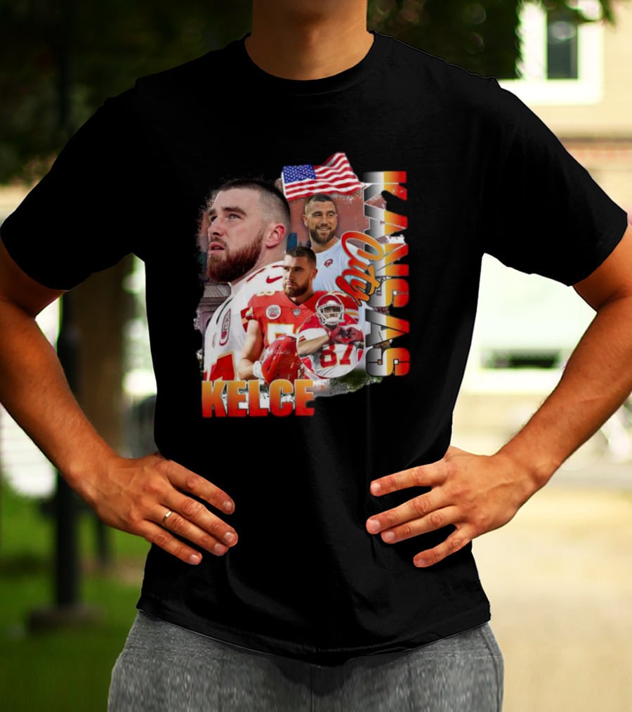 Kelce Kansas City Chiefs Collage With American Flag T-Shirt