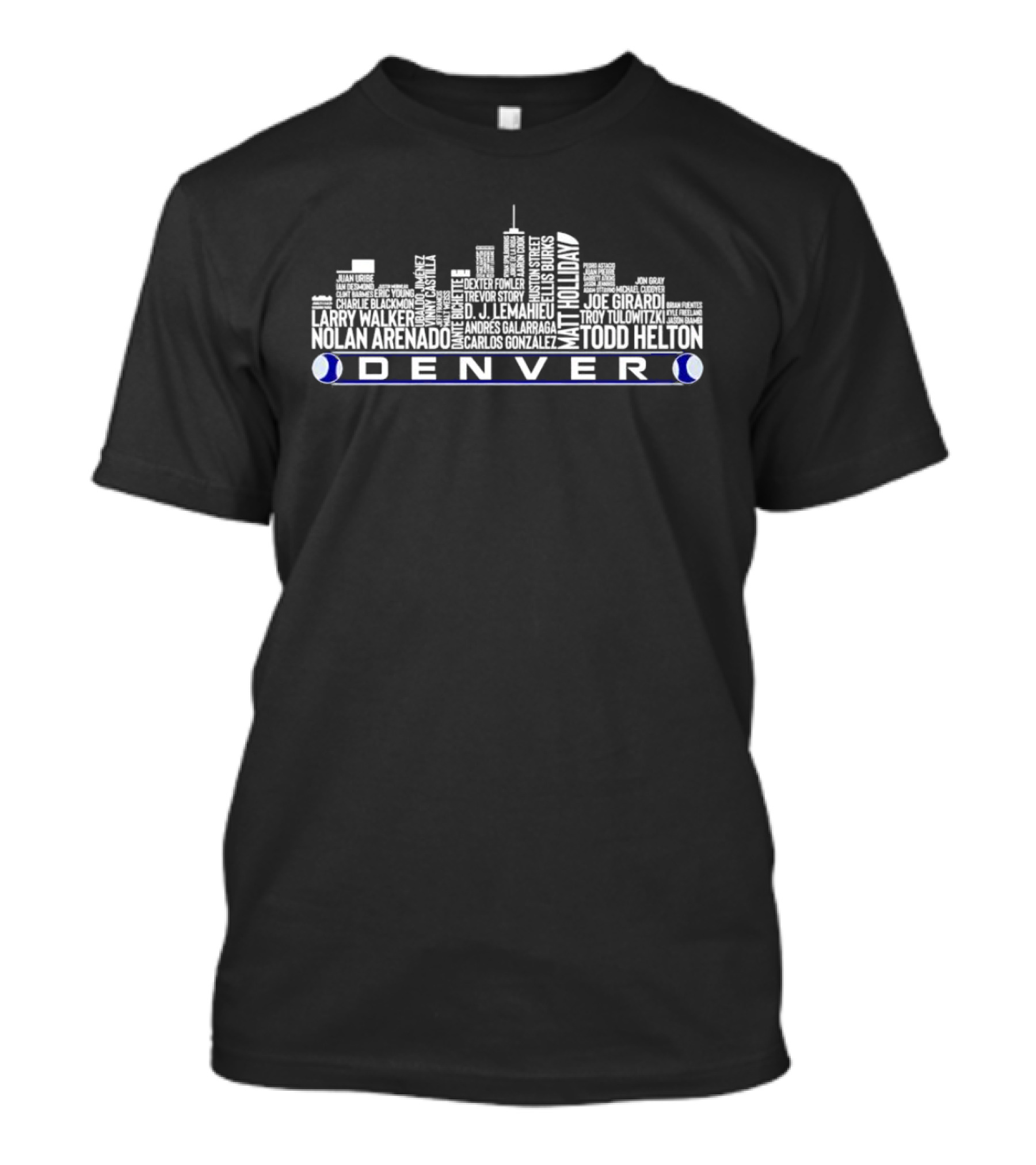 Denver Skyline Baseball Legends Names T-Shirt