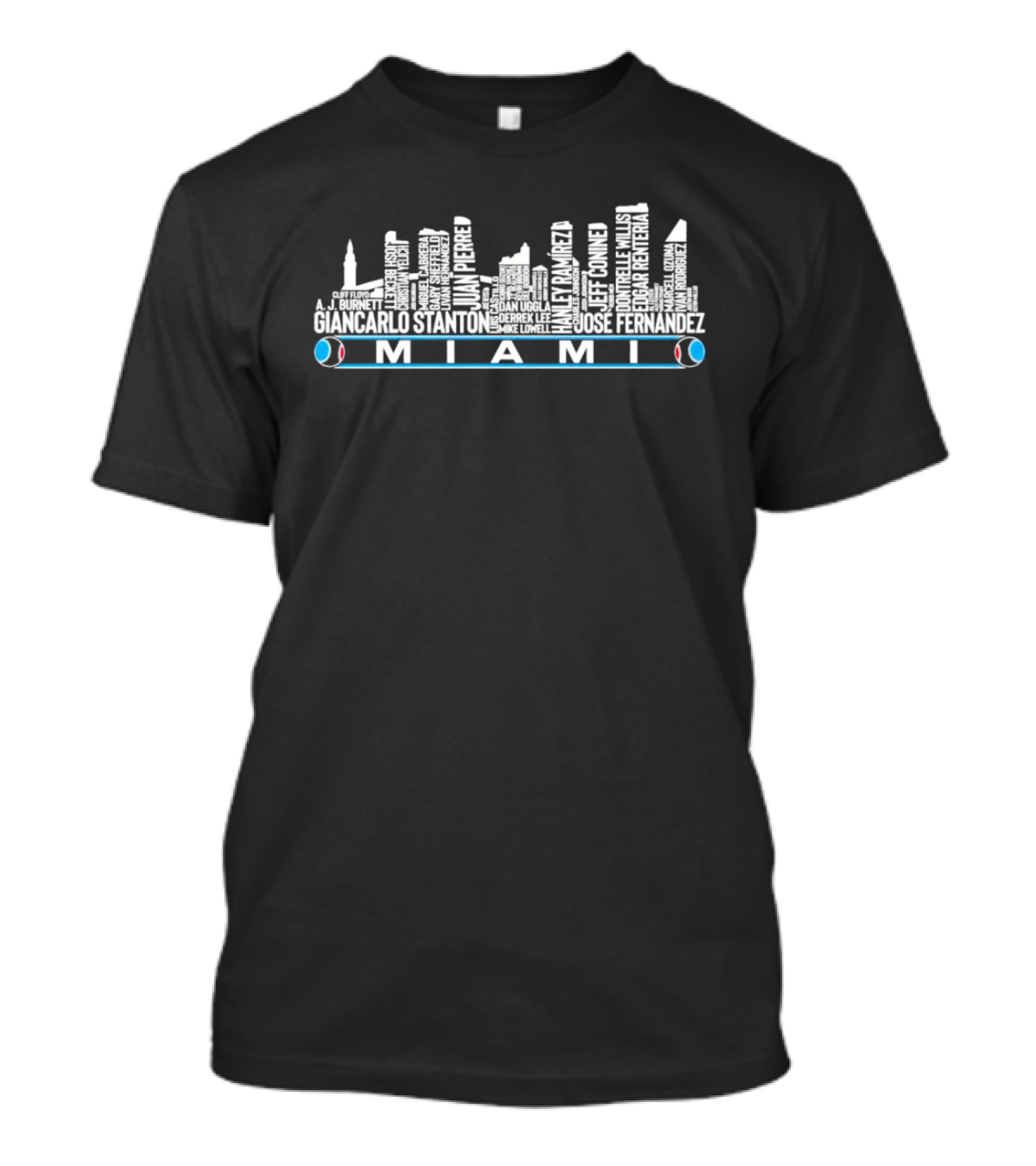 Miami Skyline Giancarlo Stanton Jose Fernandez Player Names T-Shirt