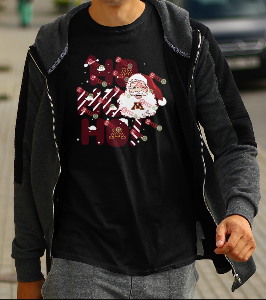 Minnesota Golden Gophers Santa Claus Ho Ho Ho Christmas Snowflake Candy Cane T-Shirt
