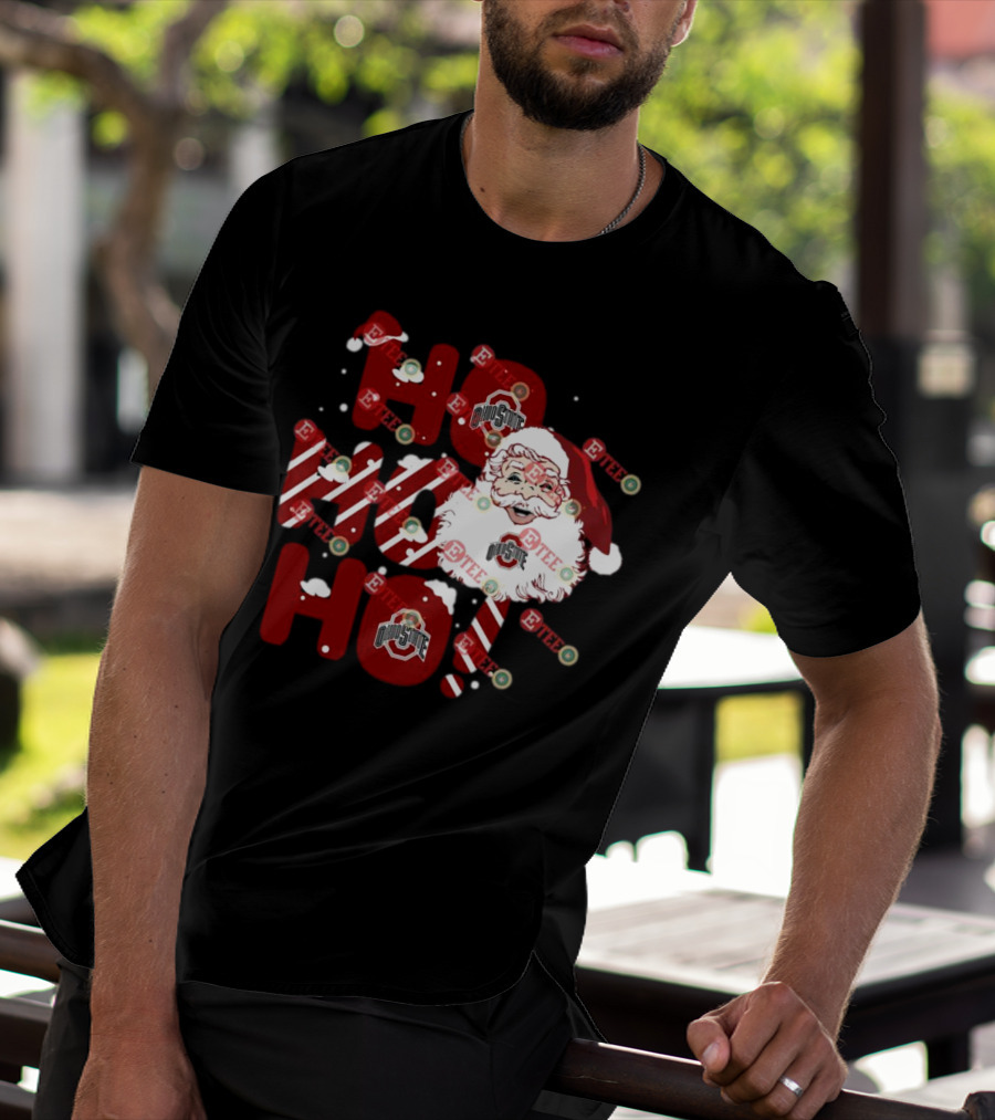 Ohio State Buckeyes Santa Claus Ho Ho Ho Christmas Holiday Spirit T-Shirt