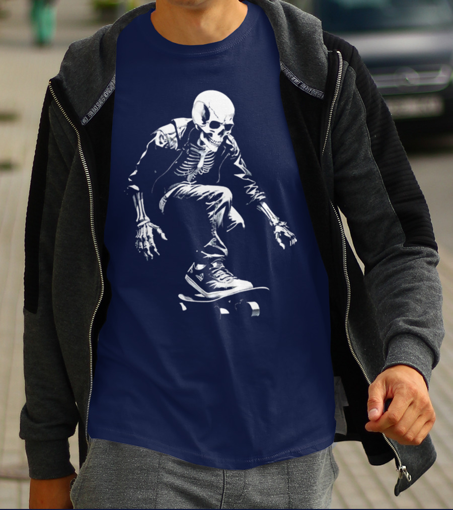Skeleton Skateboarder Cool Iconic Street Style Skater Pose T-Shirt