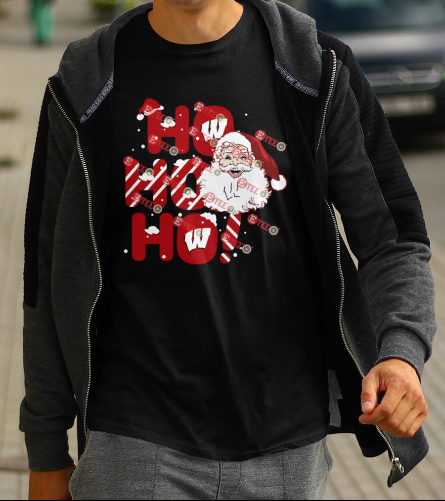 Wisconsin Badgers Santa Claus Ho Ho Ho Christmas Holiday Cheer T-Shirt