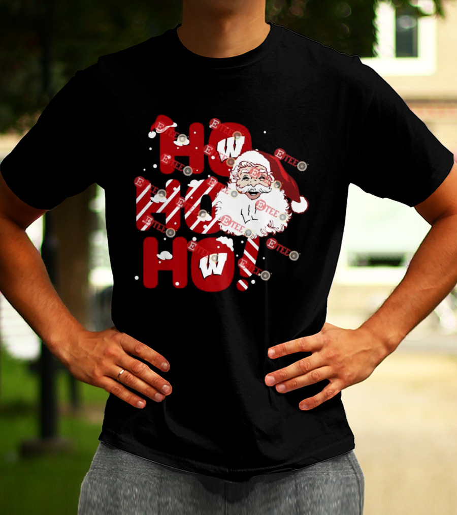 Wisconsin Badgers Santa Claus Ho Ho Ho Christmas Holiday Cheer T-Shirt