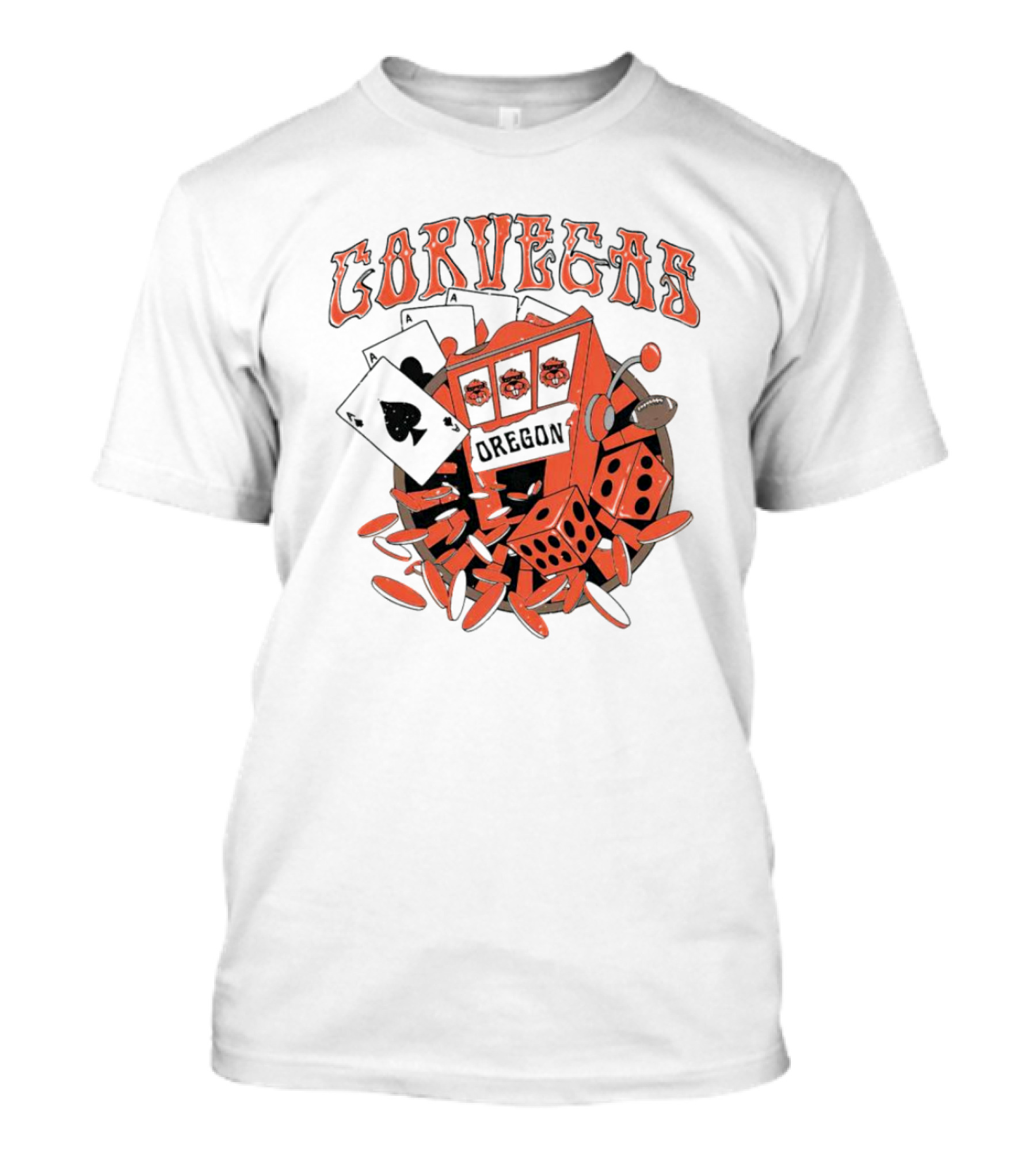 Corvegas Oregon OS Slot Machine Dice Cards Football Elements T-Shirt