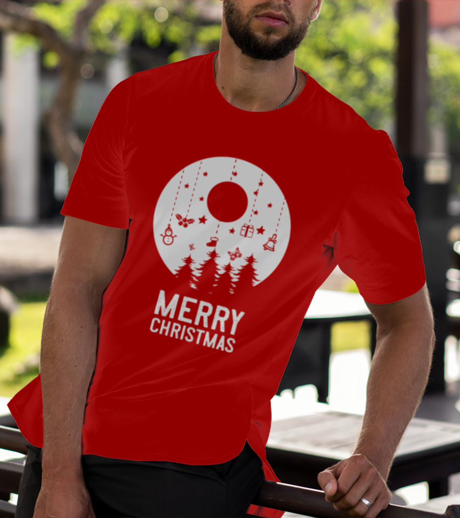 Merry Christmas Snowman Trees Stars And Presents T-Shirt