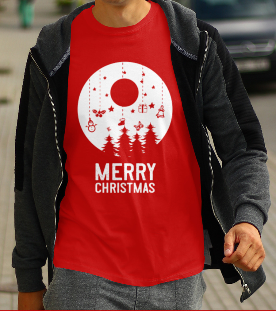 Merry Christmas Snowman Trees Stars And Presents T-Shirt