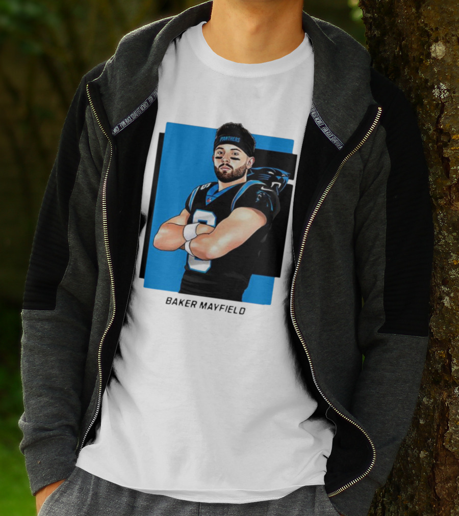 Carolina Panthers Baker Mayfield Artwork With Team Uniform T-Shirt
