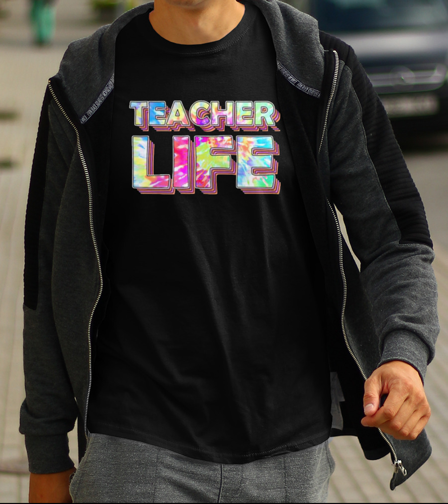 TEACHER LIFE Tie-Dye 3D Text Vibrant Colors T-Shirt