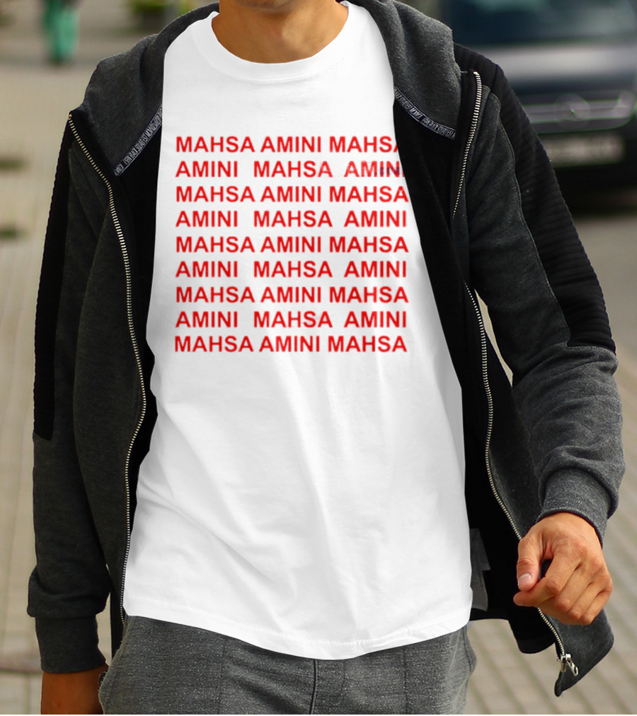 Mahsa Amini Red Repeated Text T-Shirt