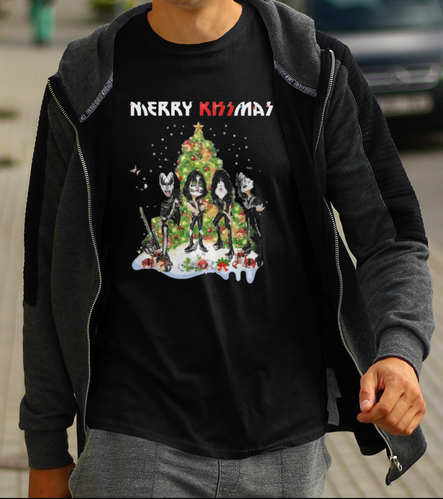 Merry Kissmas Kiss Rock Band Christmas Tree Holiday T-Shirt