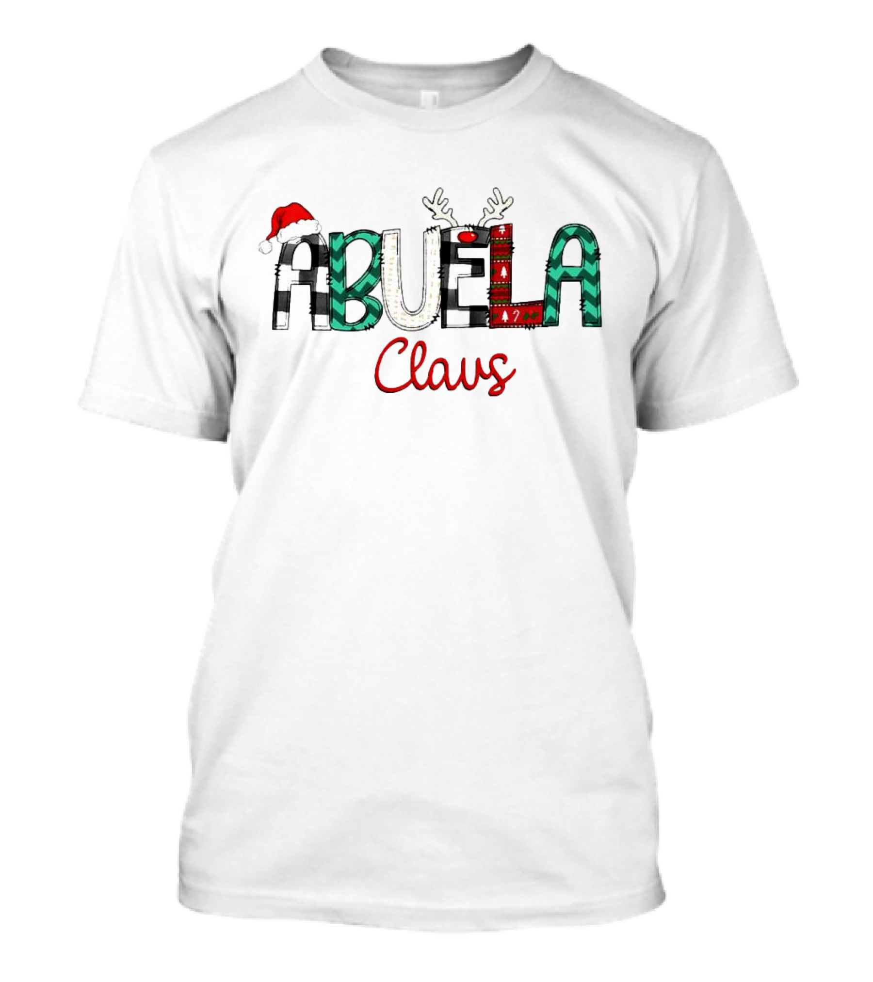 Abuela Claus Christmas Santa Hat Reindeer Antlers Festive T-Shirt