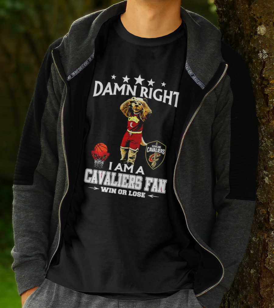Damn Right I Am A Cleveland Cavaliers Fan Win Or Lose Basketball Mascot T-Shirt