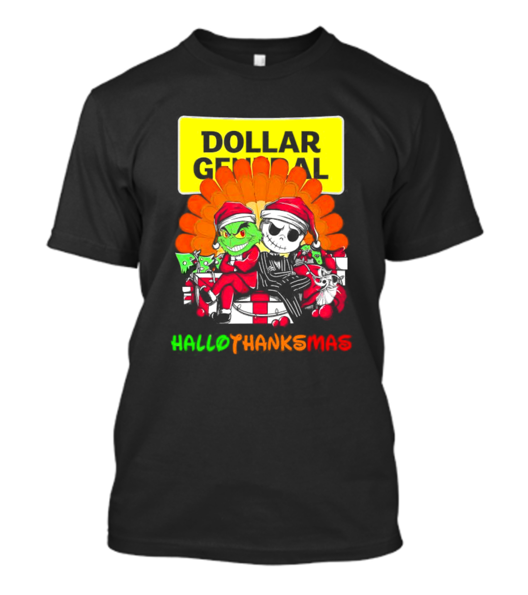 Grinch And Jack Skellington With Dollar General HalloThanksMas T-Shirt