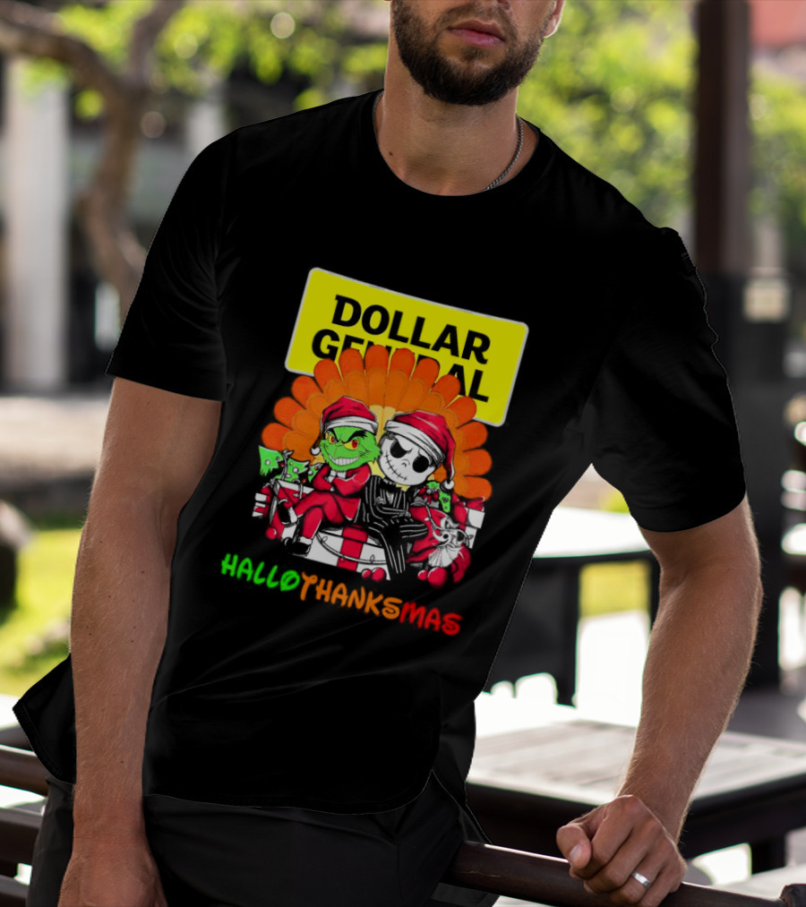 Grinch And Jack Skellington With Dollar General HalloThanksMas T-Shirt