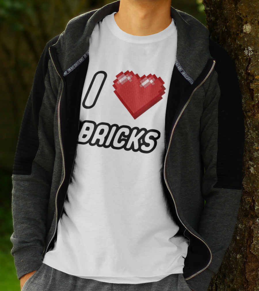 I Heart Bricks With Pixelated Red Heart T-Shirt