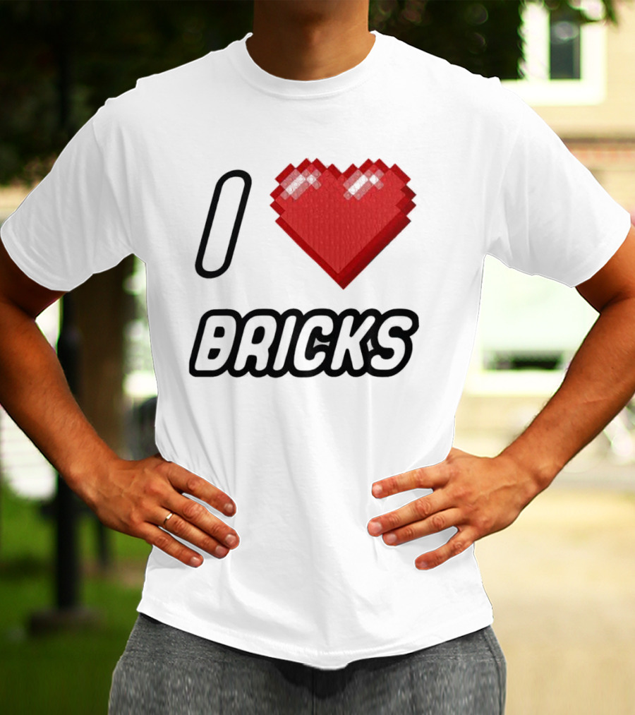 I Heart Bricks With Pixelated Red Heart T-Shirt