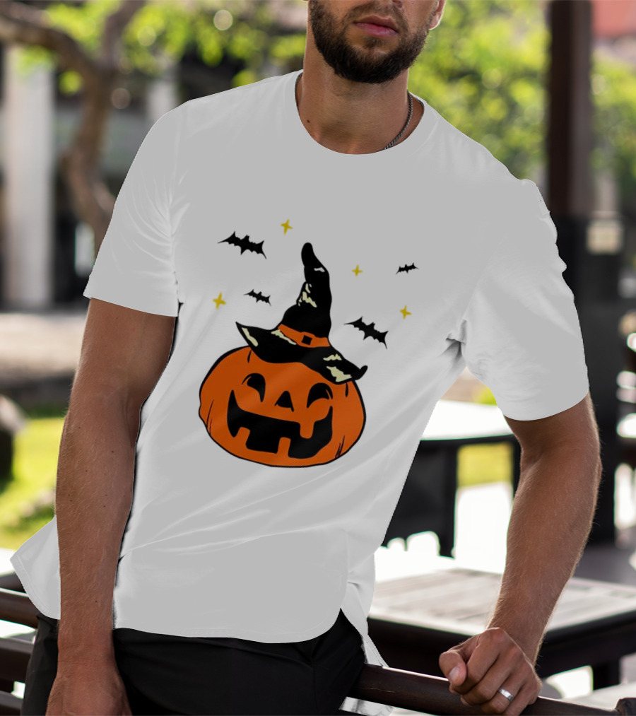 Jack-o’-lantern Witch Hat Bats Stars Halloween T-Shirt