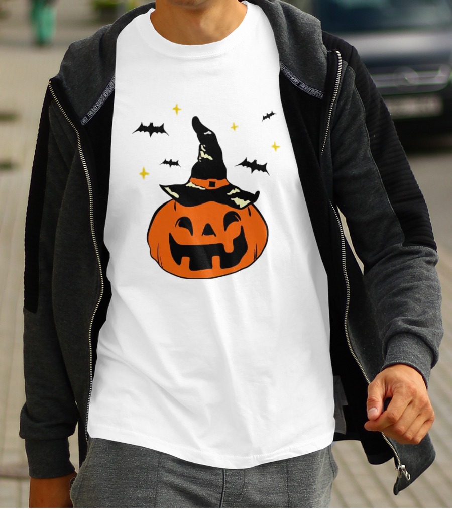Jack-o’-lantern Witch Hat Bats Stars Halloween T-Shirt