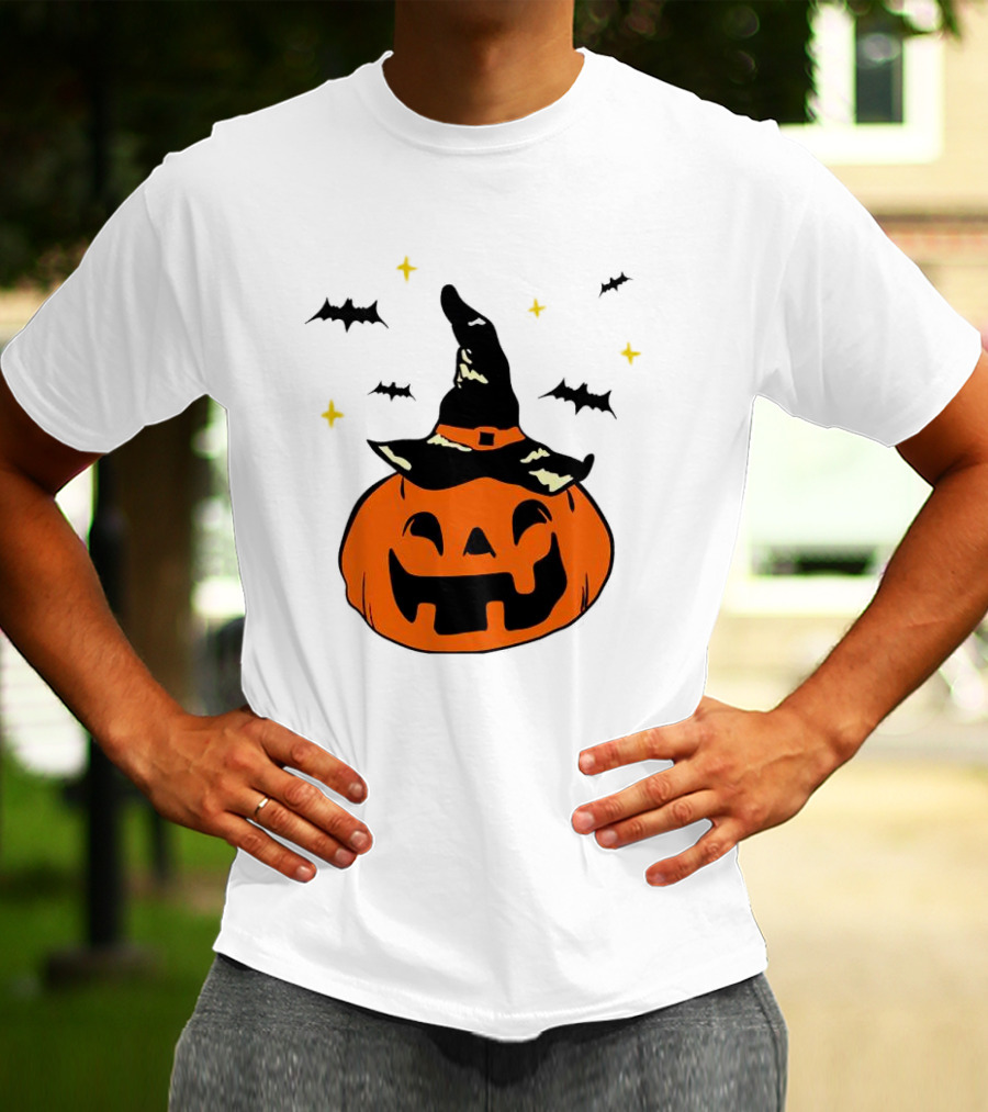 Jack-o’-lantern Witch Hat Bats Stars Halloween T-Shirt