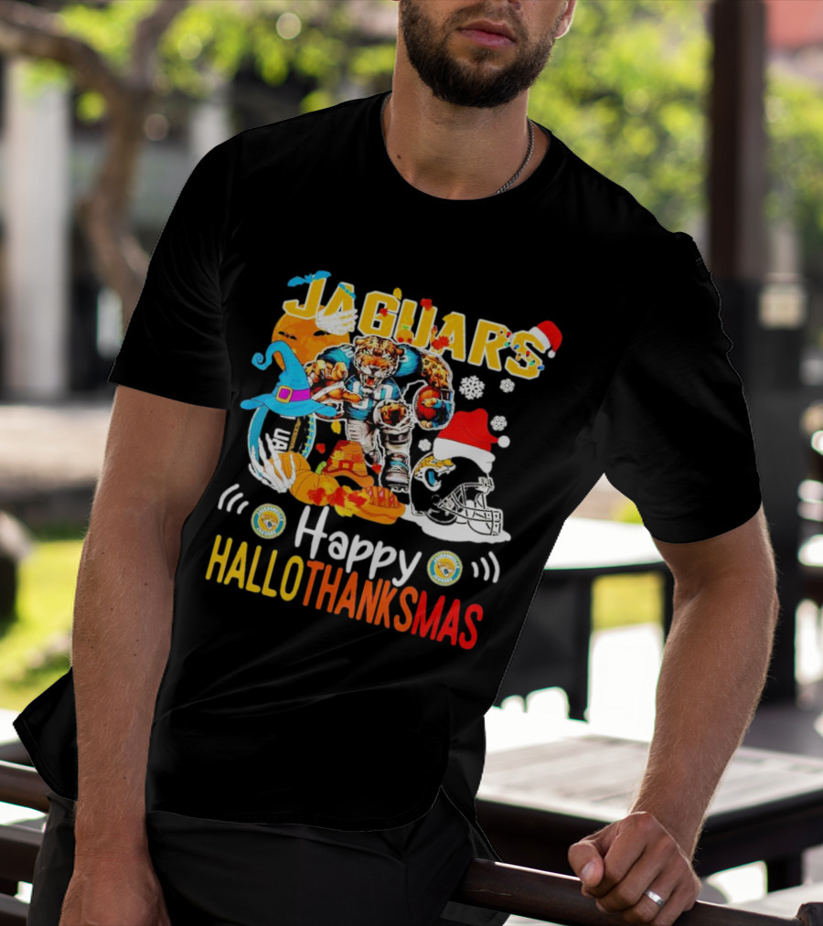 Jaguars Mascot Happy Hallothanksmas Football Halloween Thanksgiving Christmas T-Shirt