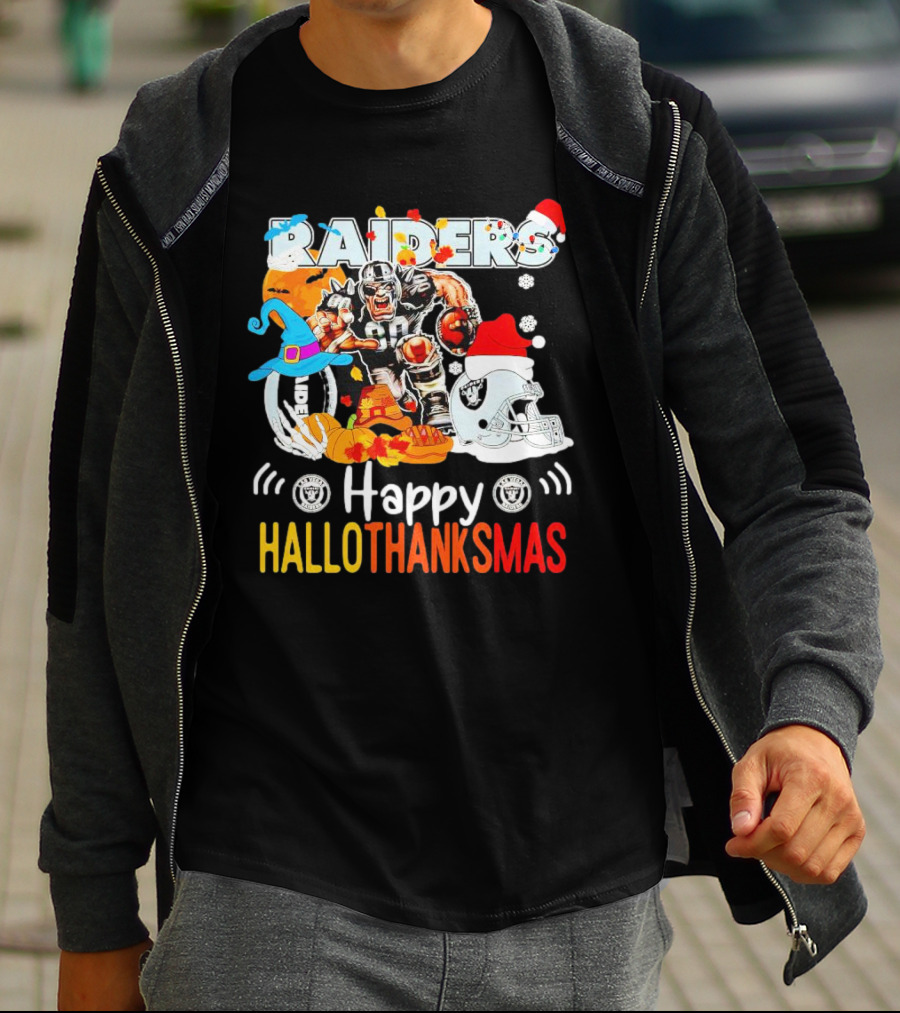 Las Vegas Raiders Happy Hallothanksmas Mascot Festive T-Shirt