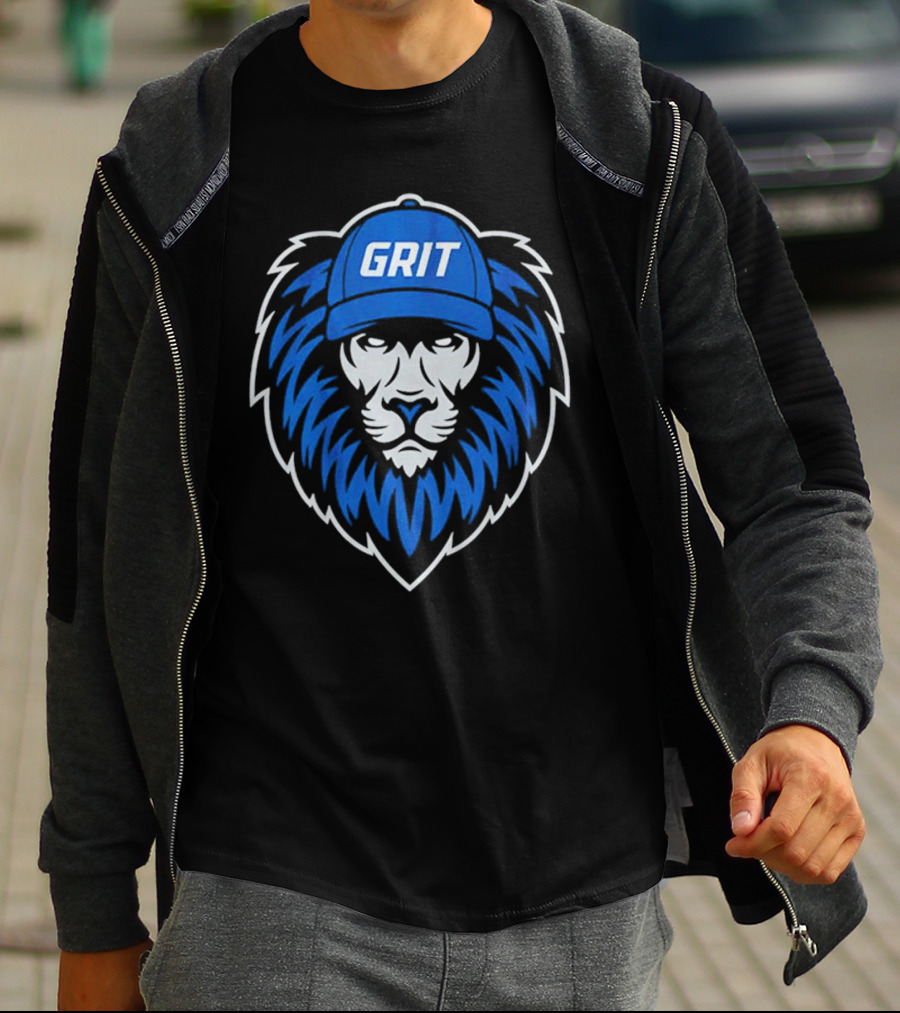 Detroit Lions Football Grit Lion With Blue Hat T-Shirt