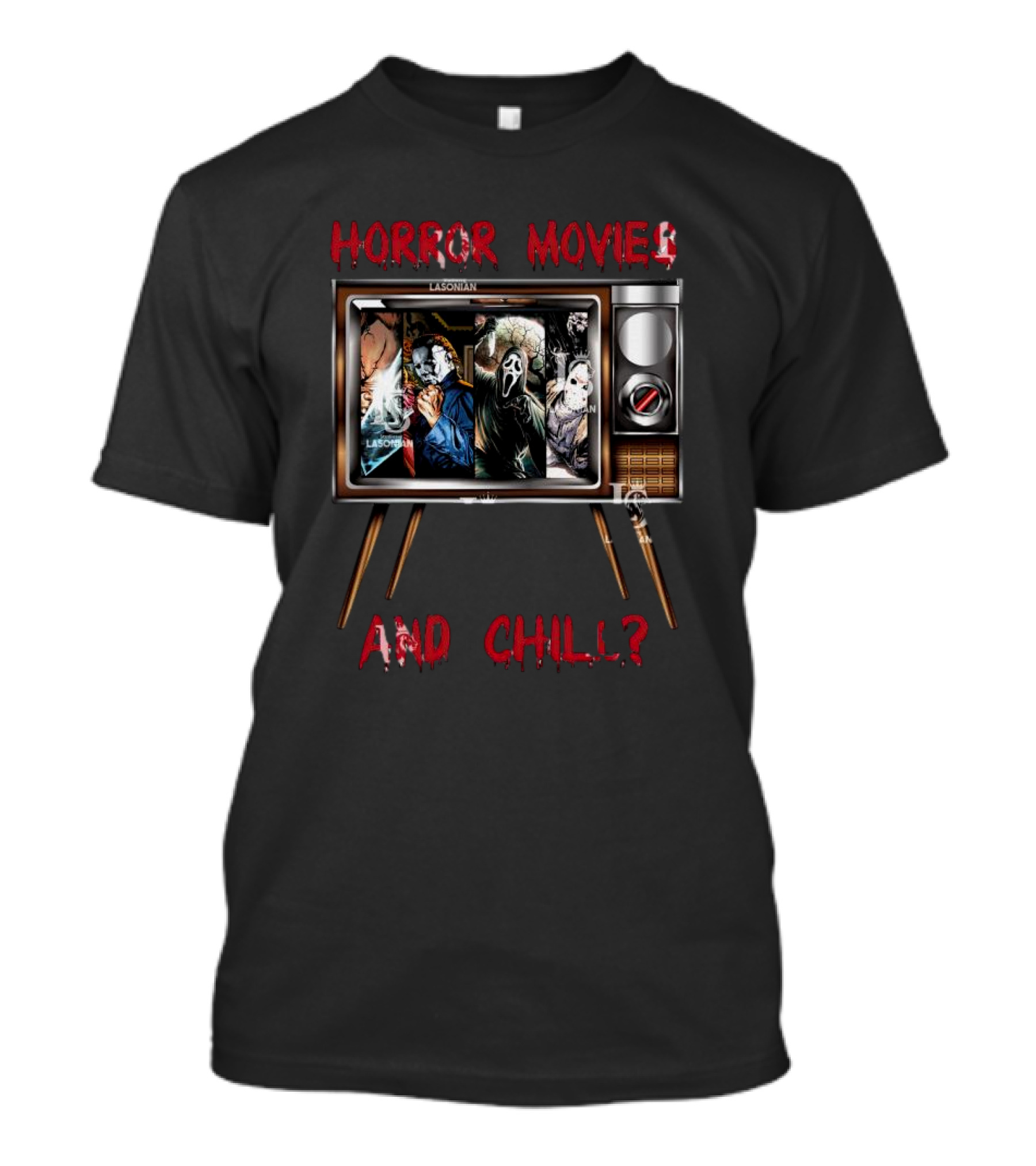 Horror Movies And Chill With Icons On Vintage TV T-Shirt