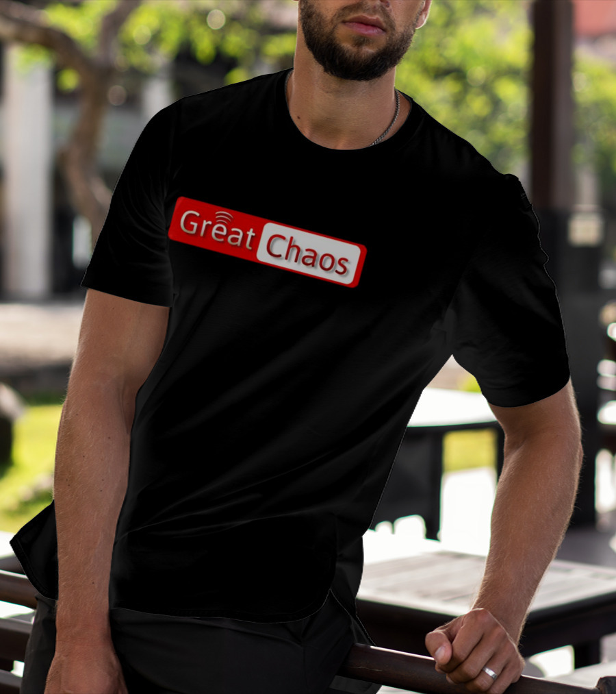Great Chaos Red And White Text With Signal Waves T-Shirt