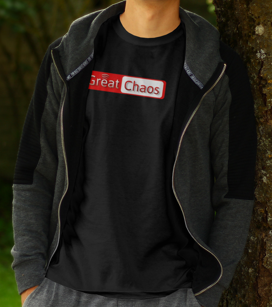 Great Chaos Red And White Text With Signal Waves T-Shirt